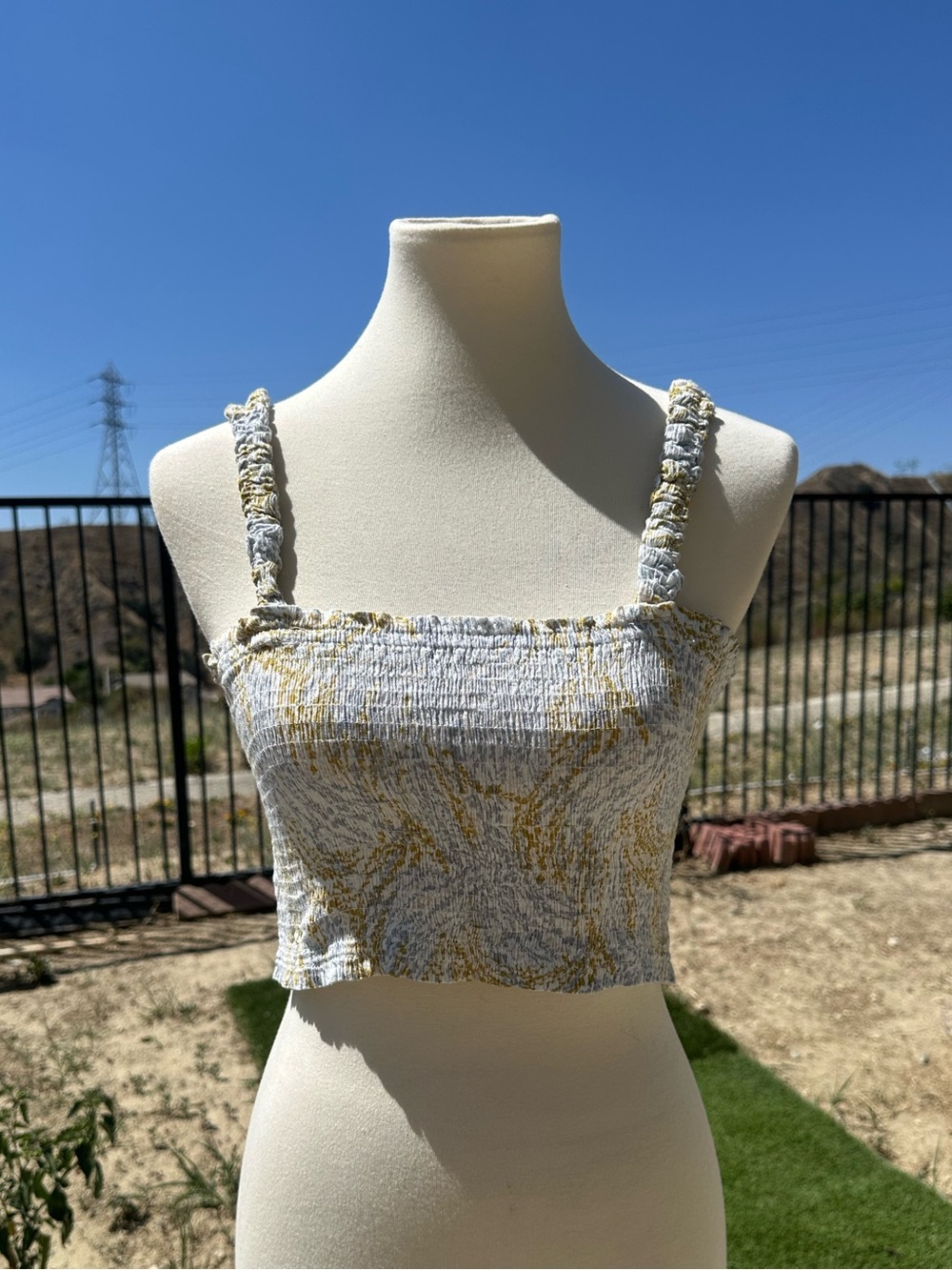 Paper Crane Textured White and Cream Crop Top